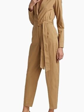 Halston Blakely Tie-Waist Cotton Twill Jumpsuit - NWT - Latte/Tan - Size 8
